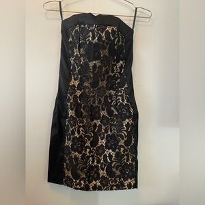 Cache Black and Cream Strapless Floral Lace Mini Dress